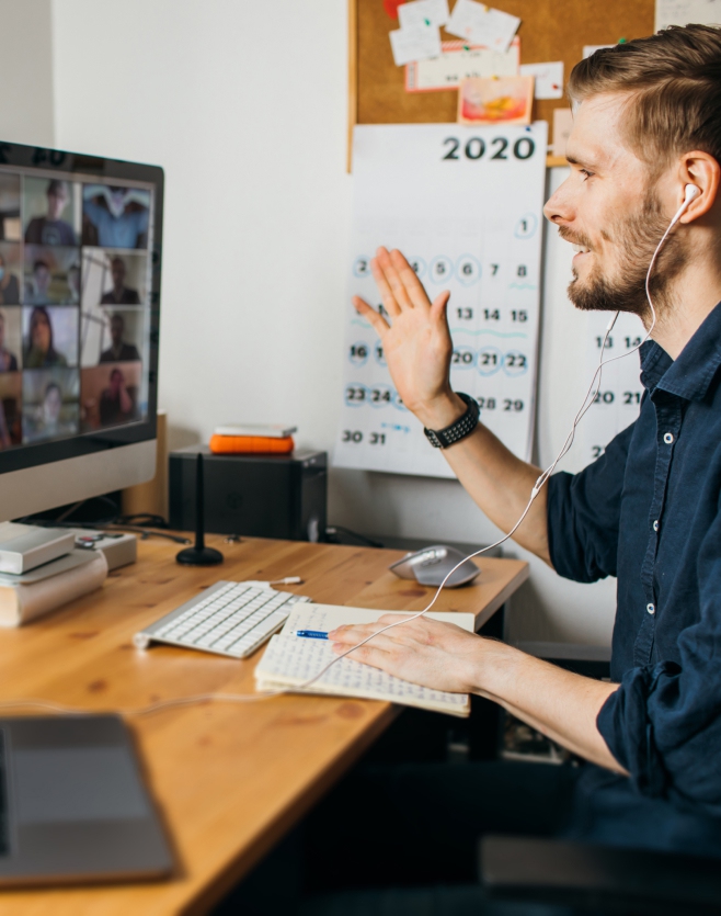 man on video call