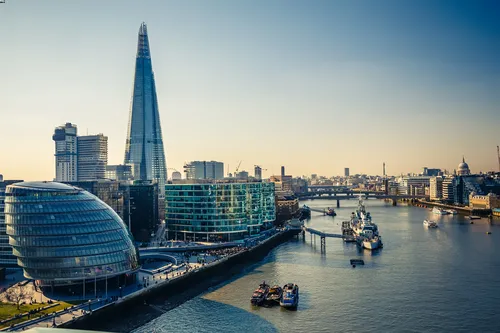 London skyline and office on the River Thames